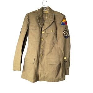 Vintage WWII US Army 2nd Armored Division Wool Service Coat Jacket Olive Drab
